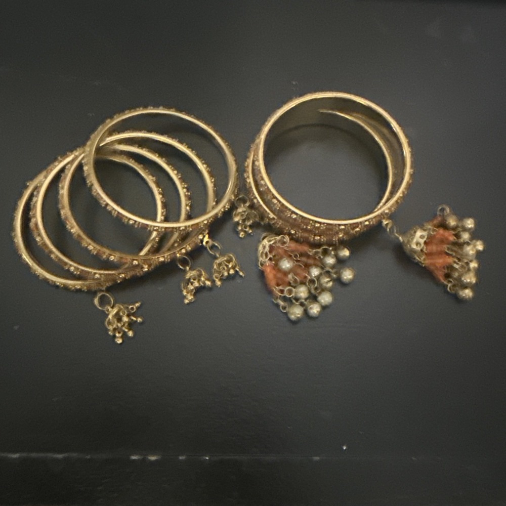 Indian Pakistani Bridal Bangle Bracelet Set Gold Tone Orange Beaded Jewelry